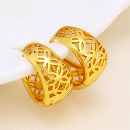 Hoop Earrings Hollow Yellow Gold Filled Womens Classic Style