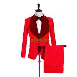 Handsome Groom Tuxedos One Button Man's Suits Shawl Lapel Groomsmen Wedding/Prom/Dinner Man Blazer Jacket Pants Vest Tie N0301121113