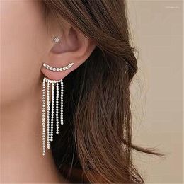 Dangle Earrings Korean Temperament Arc Women's Trendy S925 Silver Needle Rhinestone Tassel Long Hanging Female Luxury Jewelry