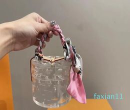 Transparent Box Printed Handbag Woven Scarves Shoulder Strap Fashion Design Women Wallet Coin Purse