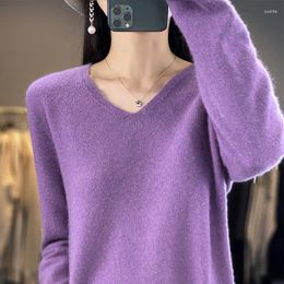 Women's Sweaters Pure Wool Cashmere Sweater Pullover Autumn /Winter V-neck Long-sleeve Knit Top For Female Jacket Korean Fashion