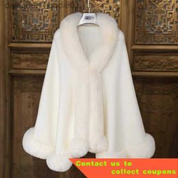 Women's Cape Cape and Shawl Women's Autumn Flower Blooming Zhixia Furry White Knitted Fabric Cardigan Cape Plush Collar Coat for Cheo L230914