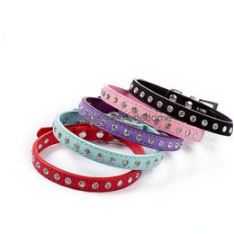 Dog Collars Leashes Fashion Crystal Diamond Pet Cat Collar Neck Metal Pin Buckle Adjustable Puppy Leash Supplies Red Black Pink Drop D Dhokb