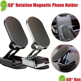360 Rotate Metal Magnetic Car Phone Holder Foldable Dashboard Phone Holder Universal Mobile Phone Stand For Phone 14 G0B7 Drop Deliver Dhpaa