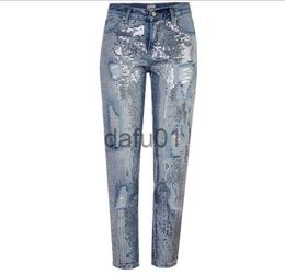 Women's Jeans Winter Ladies Mom High Waist Vintage Jeans Woman Denim Sequins Boyfriend Jeans Female Ripped For Women Trousers x0914