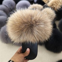 Slippers Luxury Women's Fur Slides Ladies Summer Fur Slippers Furry Flat Sandals Female Indoor Flip Flops Fluffy Women Home Shoes 230912