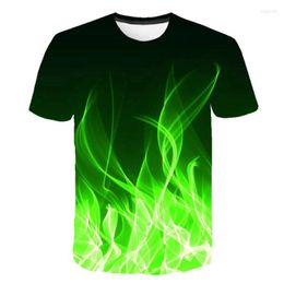 Men's T Shirts 3d Printing Men T-shirt Green Flame Cool Mens Shirt O Collar Casual Couple Street Tee Tops
