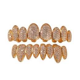 Iced Out 14K Gold Grills Crystal Teeth Top Bottom Diamond Grillz Hip Hop Bling Cubic Zircon Rapper Body Jewelry Drop Delivery Dh1rf