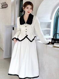 Work Dresses High Quality Autumn French Elegant Two Piece Set Women Lapel Slim Jacket Coat A Line Long Skirt Suits Small Fragrance Outfits
