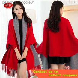 Women's Cape Langsha Women's Air Conditioning Shawl Autumn Red Thick Warm Office Long-Sleeved Cloak Can Be Worn outside New Elegant D L230914