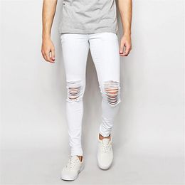 White Skinny Jeans Men Fashion 2020 New Stretch Slim Feet Men's Denim Pants Tide Hole Jeans For Men Ripped Jean Pantalon Homm257n