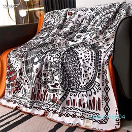 Bed Sofa Luxurious Orange blanket double-layer blanket multi-function shawl travel flower blanket 150x150cm