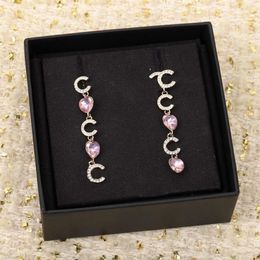 2022 Luxury quality Charm drop earring with heart shape pink crystal design and nature shell beads have box stamp PS3428A257K