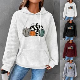 Women's Hoodies Ladies Hooded Sweatshirt Pumpkin Print Drawstring Plaid Fabric Pocket Fleece Zip Up Dress