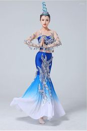 Stage Wear Minority Dai Peacock Dance Costumes For Women Dresses Sequin Tassel Fringe Exposed Navel Chinese Folk Costume