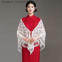 Women's Cape Small Shawl Women's New Summer Mother Cheongsam Outer Wear Mid-Length Retro Thin Cape Knitted Hollow Waistcoat h6R9 L230914