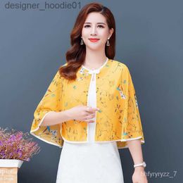 Women's Cape X.D Coats Women's Shawl Western Style Summer New High-End Short Chiffon round Neck Printed with Skirt Cape Sun Protecti L230914