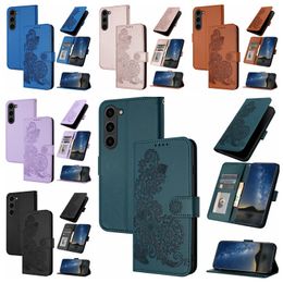 Datura Flower PU Leather Wallet Cases For Samsung S23 FE Ultra S22 Plus Note20 M54 M34 M33 M53 A04E A14 A24 A34 A54 Mandala Floral Card Slot Flip Cover Holder Pouch Strap