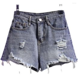 Women's Shorts M-5XL Women Wide Leg Hole Blue Denim Casual Female Streetwear Loose Solid Colour Jeans Fashion