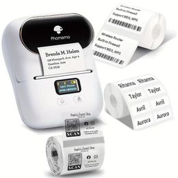 Phomemo M110 Label Maker Machine - With 3 Label BT Label Maker For For Business Labeling, Barcode, Office, Cable, Retail, With Fonts Choose, Icons, Templates