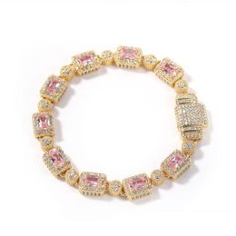 Iced Out Pink Diamond Gold Bracelets Mens Womens Hip Hop Strands Bracelet Jewellery 7Inch 8Inch Drop Delivery Dhd72
