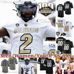 Custom 2023-24 Ncaa Colorado Buffaloes Football 2 Shedeur Sanders Jersey 100th Anniversary Patch Big 12 Travis Hunter Dylan Edwards