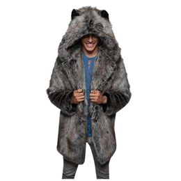 Men's Fur Faux Fur Mens Winter Cardigan Overcoat Warm Thick Faux Fur Coats With Hood Parka OversizedL230914