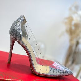 Sexy stiletto high heels womens shoes New silver glass shoes full of star rhinestones pointed high heels Luxury designer wedding party shoes Sizes 35-42 +box