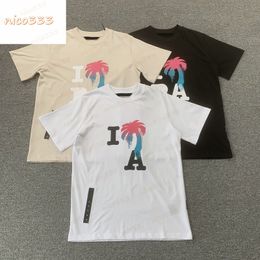 Coconut tree gradient letters cotton loose round neck versatile mens women with the same short sleeve t shirt