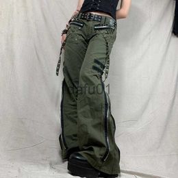 Women's Jeans Women's Jeans Y2k Grunge Green Zipper Bandage Low Waist Cargo Pants Gothic Punk Baggy Retro Kawaii Trousers Women Korean Sweatpants x0914