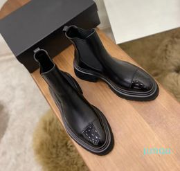 leather Chelsea Boots platform round Flat booties chunky half boot luxury designer shoes for women Thick heeled Knight Boots