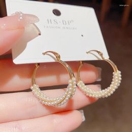 Hoop Earrings Style Classy Simple Fashion Ring Zircon Pearl Design Light Luxury