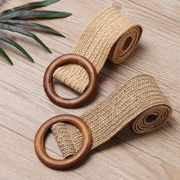 1PC Women Fashion Casual Straw Belt Round Wooden Buckle Elastic Waist Chain Belly Necklace Body Jewellery Dress Shirt Accessories