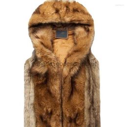 Men's Fur Faux Fur Men's Down Autumn And Winter Vest Hooded Plush Fashion Fur Coat Imitation Wild Hair Leather JacketL230914