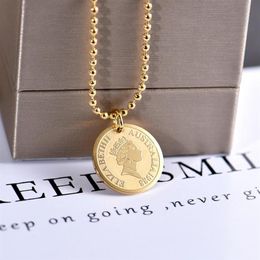Pendant Necklaces Round Medal Queen Coin Titanium Steel Double Chains Women Necklace Clavicle Chain Girls Long Sweater252o