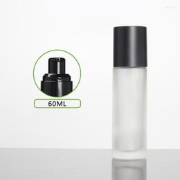 Storage Bottles 60ml Frosted/green/blue/white Glass Pump Bottle Matte Black Lid Serum/lotion/emulsion/foundation Moisture Toner Essence