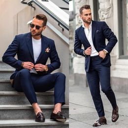 Navy Blue Casual Wedding Mens Suits Slim Fit Bridegroom Tuxedos For Men 2 Pieces Groomsmen Suit Formal Business Jacket Pant254m