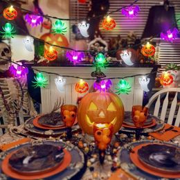 Strings Halloween Led Light Spooky String Lights Remote Control Waterproof 8 Modes Battery Operated Bat Spider Pumpkin Decor