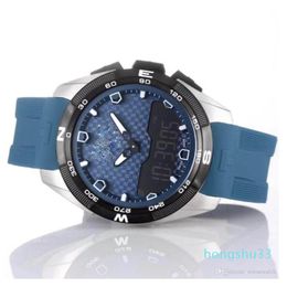 Wirist Watch T-Touch Expert Solar T091 Blue Dial Chronograph Quartz Blue Rubber Strap Deployment Clasp Men Watch Wristwatches Mens343P