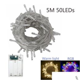 Led Strings Twinkle Fairy Light Decoration Lights 5M50Leds Battery Powered Christmas For Party Garden Craftsrgb/Warm Drop Delivery Lig Dhksj