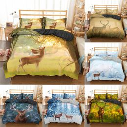 Homesky 3D Deer Bedding Set Luxury Soft Duvet Cover King Queen Twin Full Single Double Bed Set Pillowcases Bedclothes 201114292j