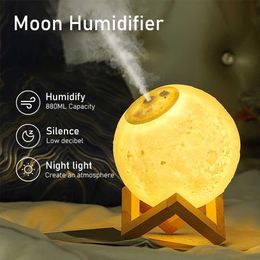 Humidifiers 880ML Air Humidifier Essential Oil Aroma Diffuser Ultrasonic Moon Night Light Humidifier Dimmable USB Humidificador Mist Maker L230914