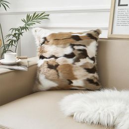 Pillow Jacquard Double Sided Faux Fur Cover Sofa Chair Home Decor Artificial Animal Plush