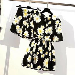 Work Dresses Two-piece Women's Clothing Shorts Ladies Summer Dress Retro Printed Sports Suit Casual Loose