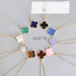 Pendant Necklaces Vintage Pendant Necklace Copper Mother Pearl Of Shell Big Four Leaf Clover Flower Long Chain Sweater Necklace For Women With Box Party Gift x0913