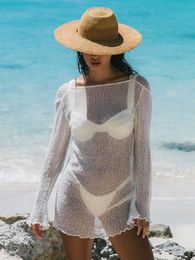 Women's Swimwear Summer Beach Dres's Swimsuits Sexy Backless See Through Knitted Mini Dress White CoverUps Fashion Bikini Beachwear 2023 230914