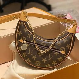 5A LOOP half moon baguette Bag Luxury real leather classic old flower clutch M81098 handbag Designer Women's menshoulder straps Metal fittings tote crossbody Bags