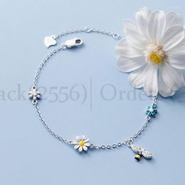 Link Bracelets Silver Colour Coloured Flower Bee Bracelet Female Sweet Simple Zircon Chain Wholesale