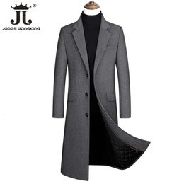 Men's Trench Coats 2023 Autumn and Winter Boutique Woollen Black Grey Classic Solid Colour Thick Warm Long Wool Coat Male Jacket 230912