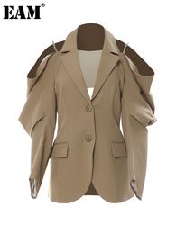 Women's Suits Blazers EAM Women Off Shoulder Chain Big Size Blazer Lapel Long Sleeve Loose Fit Jacket Fashion Spring Autumn 1DE9885 230912